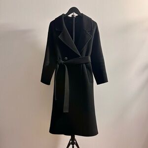 The Curated Black London Wool Cashmere Double Breasted Belted Coat Size XXXS